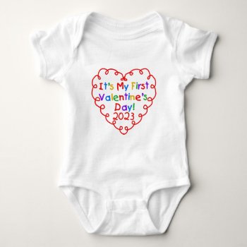Heart 1st Valentine's Day 2023 Baby Bodysuit by valentines_store at Zazzle