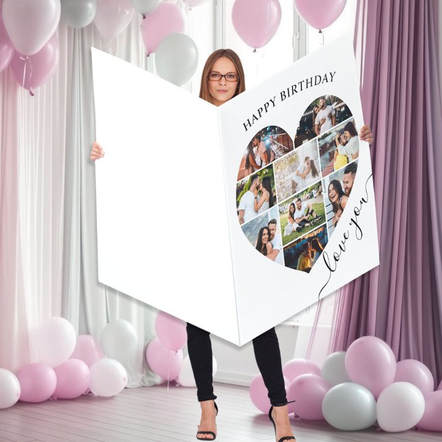 Heart 9 Photo Collage Love You Giant Birthday Card (Creator Uploaded)