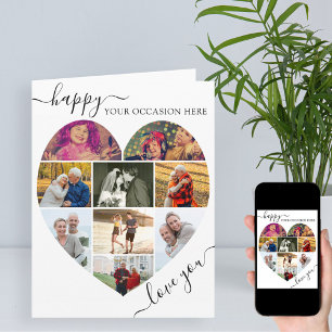 Heart 9 Photo Collage Love You Script Any Occasion Card