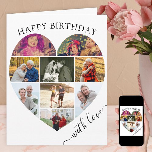 Heart 9 Photo Collage with Love Script Birthday Card