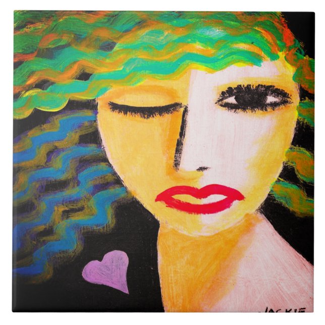 Heart Abstract Portrait of a Woman Ceramic Tile (Front)