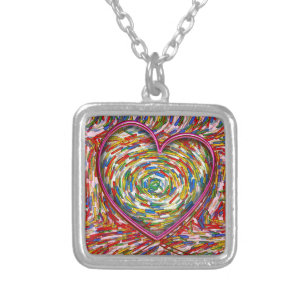 Heart Abstract Swirl Sprinkles Art Love Silver Plated Necklace
