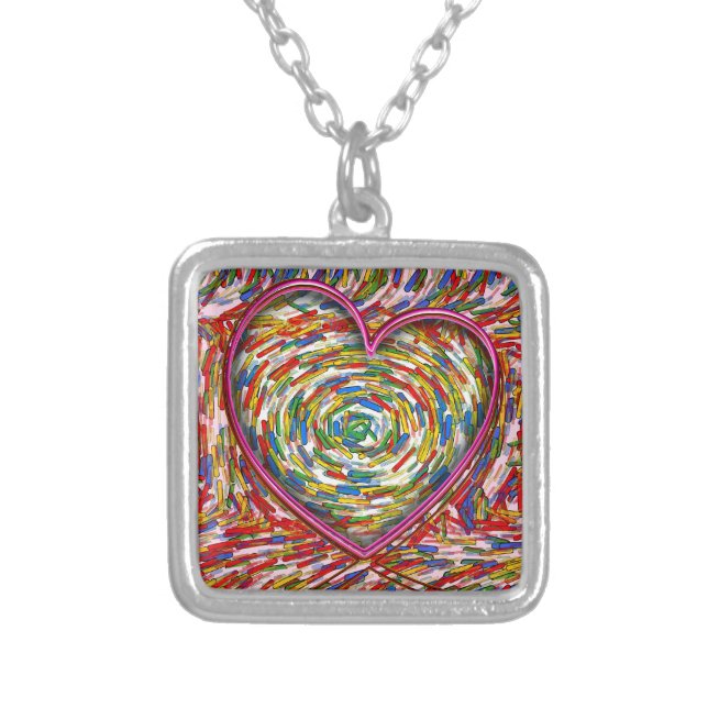 Heart Abstract Swirl Sprinkles Art Love Silver Plated Necklace (Front)