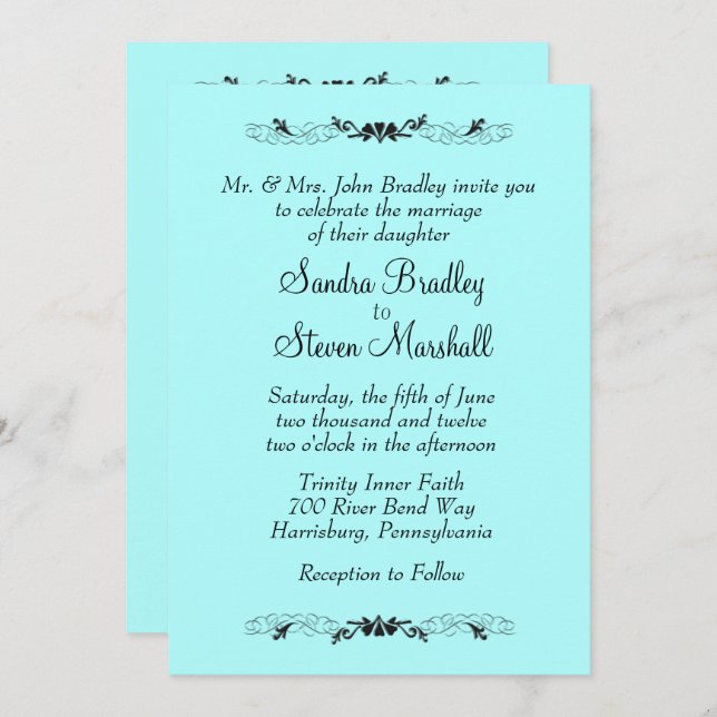 Heart Accent Aqua Wedding Invitation (Front/Back)