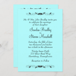 Heart Accent Aqua Wedding Invitation