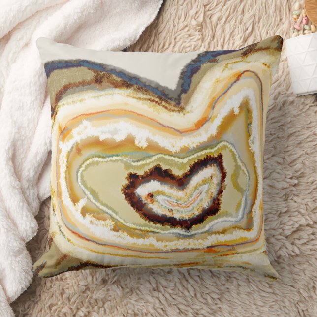 Heart Agate Graphic Geode Blue Orange Cream Throw Pillow (Blanket)