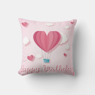 Heart air balloon pink romantic Happy Birthday Throw Pillow