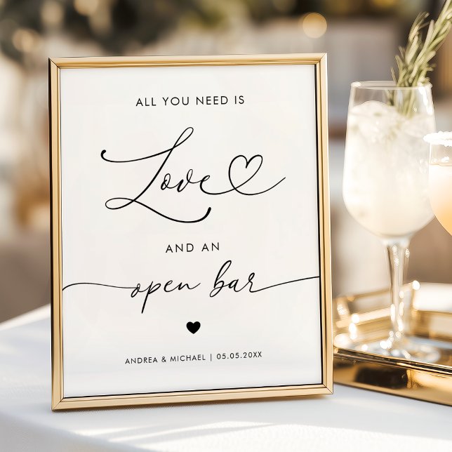 Heart All You Need is Love Open Bar Wedding Sign (Creator Uploaded)