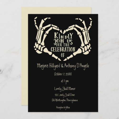 Heart Alternate Skeleton Hands Creepy Goth Wedding Invitation