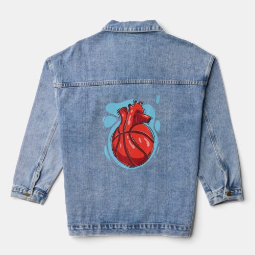 Heart Anatomy Basketball  Denim Jacket