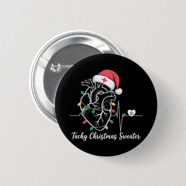 Heart Anatomy Christmas Nurse Cardiac Tachy Xmas Button (Front & Back)