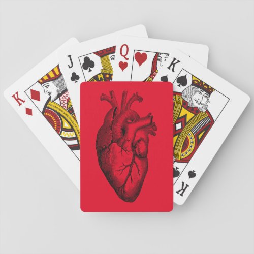 Heart Anatomy Science Red Background Poker Cards