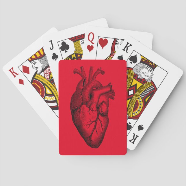 Heart Anatomy Science Red Background Poker Cards (Back)