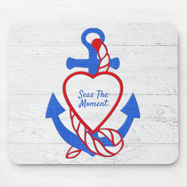 Heart Anchor On Whitewashed Wood Mouse Pad (Front)