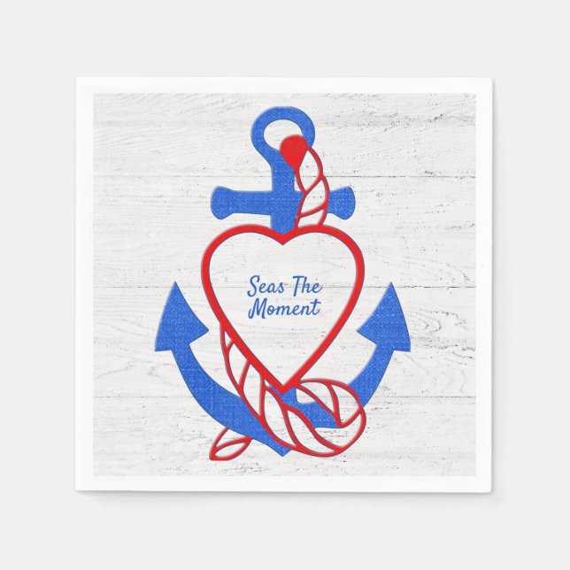 Heart Anchor On Whitewashed Wood Napkins (Front)