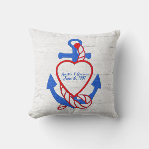Heart Anchor On Whitewashed Wood Throw Pillow