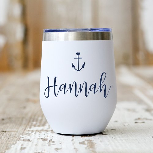 Heart Anchor Personalized Name Bachelorette Thermal Wine Tumbler