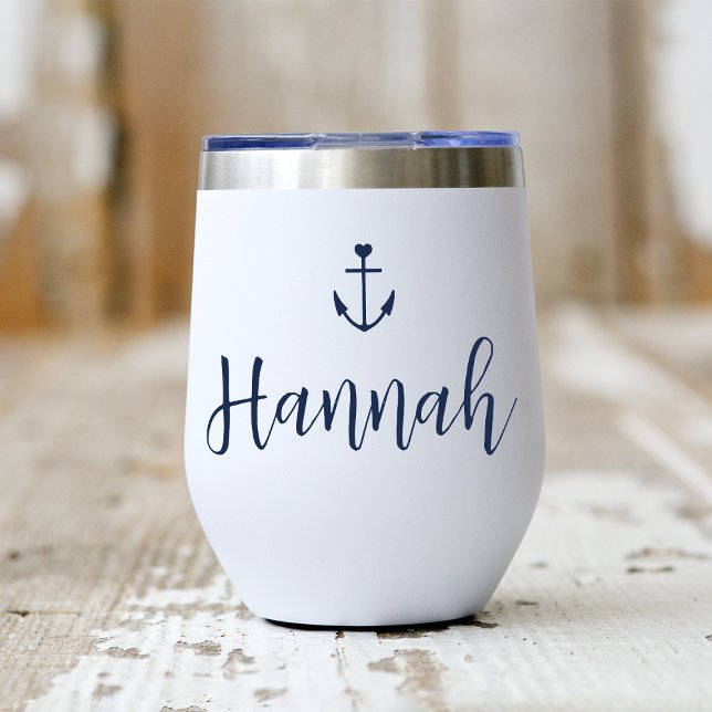 Heart Anchor Personalized Name Bachelorette Thermal Wine Tumbler (Creator Uploaded)
