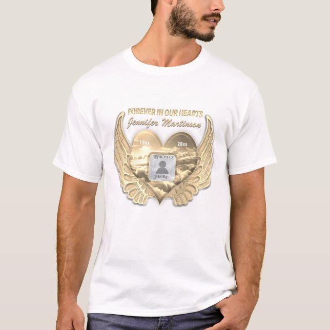 Heart and Angel Wings Gold | Add Photo T-Shirt (Front)