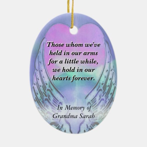 Heart and Angel Wings Memorial Ceramic Ornament