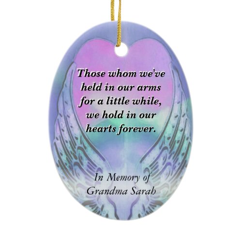 Heart and Angel Wings Memorial Ceramic Ornament