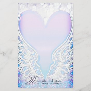 Heart And Angel Wings Monogram Stationery by MemorialGiftShop at Zazzle