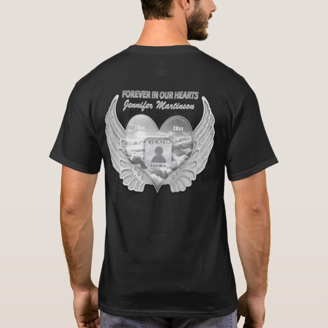 Heart and Angel Wings Silver | Add Photo T-Shirt (Back)
