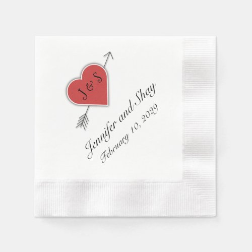 Heart and Arrow Valentines Wedding Party Napkin