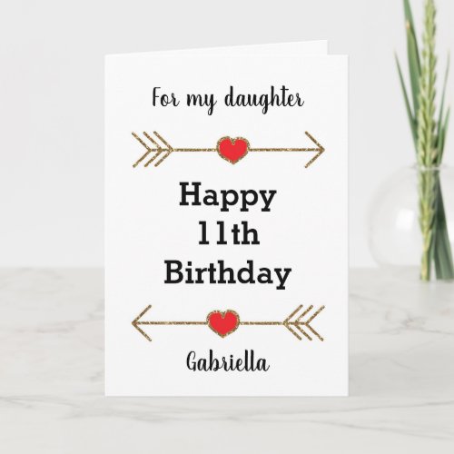 Heart and Arrows Happy 11th Birthday Daughter Card