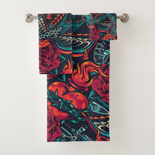 heart and bird  bath towel set (Insitu)