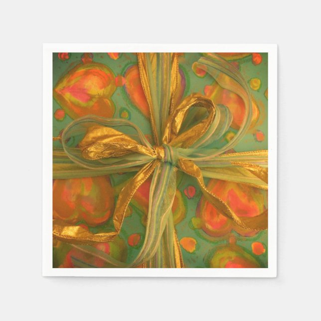 Heart and bow red and green present napkin (Front)