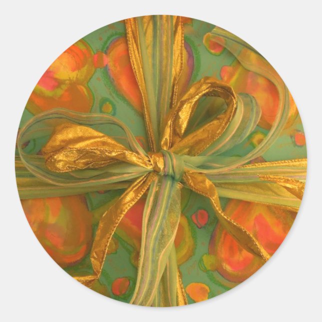 Heart and bow red green gift wrap sticker (Front)