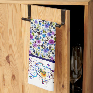 Heart and butterflies floral kitchen towel