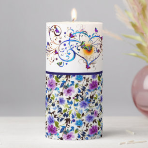 Heart and butterflies floral  pillar candle
