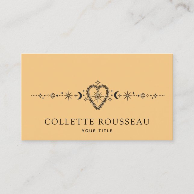 Heart And Celestial Crescent Moon Yellow Gold Business Card (Front)
