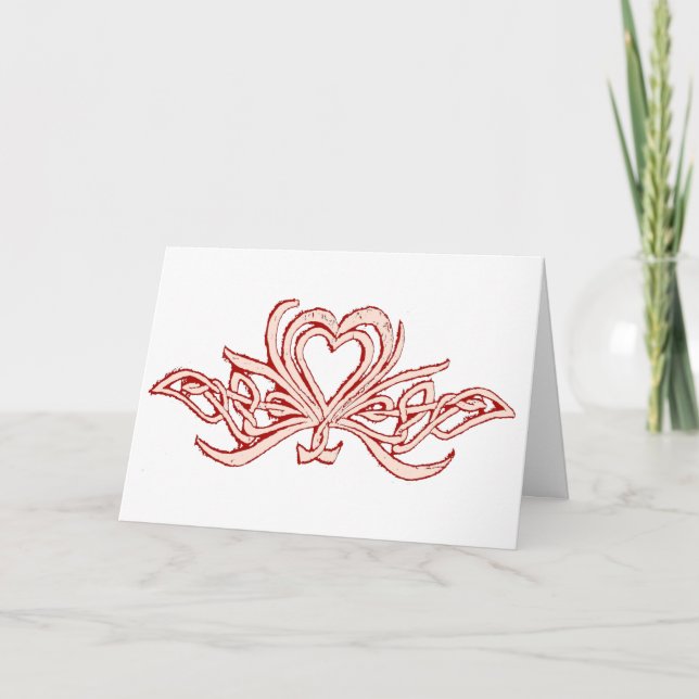 Heart and Celtic Knot Valentine Red Blush Holiday Card (Front)