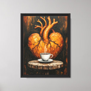 Heart and Coffee Cup in Bold Abstract Expression Canvas Print