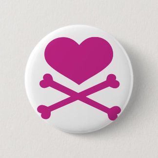 heart and crossbones hot pink pinback button