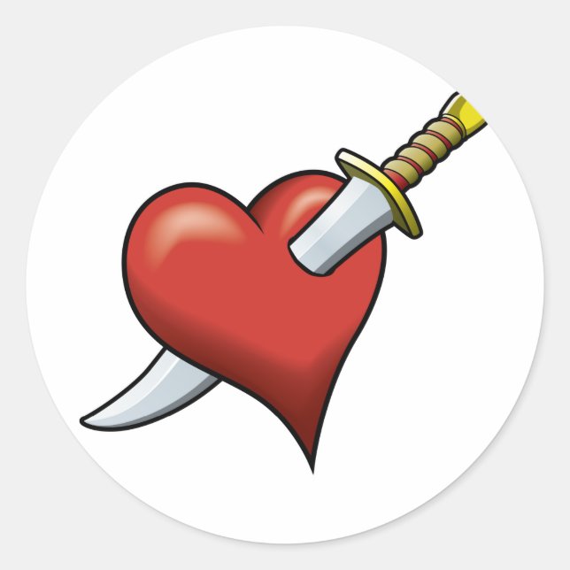 Heart and Dagger Classic Round Sticker (Front)