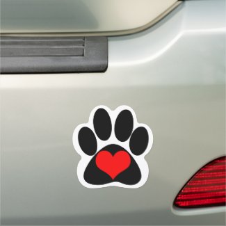 Heart and dog or cat paw print car magnet