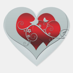 Heart and doves in silver and red heart sticker