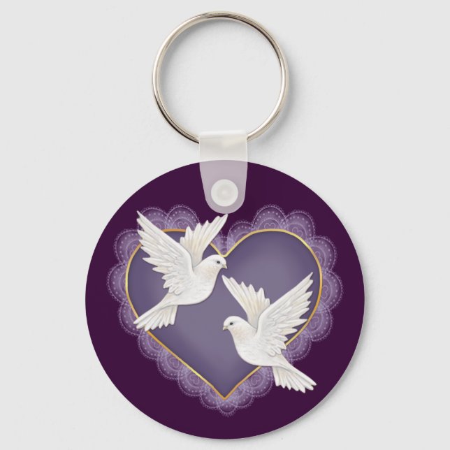 Heart and Doves - Purple Keychain (Front)