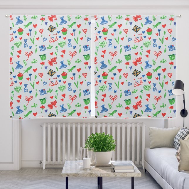 Heart and Flower Drawings Blackout Curtains (Living Room)
