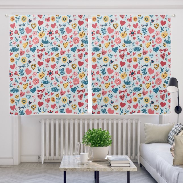 Heart and Flower Drawings Blackout Curtains (Living Room)