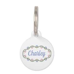 Heart and Flower Name Frame Pet ID Tag