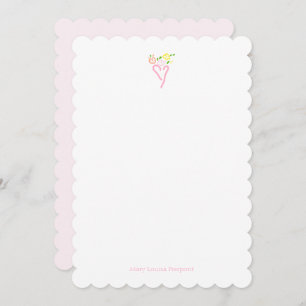 Heart and Flower Scalloped Personalized Note Card
