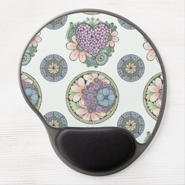 Heart and flowers doodle art mouse mat. gel mouse pad (Front)