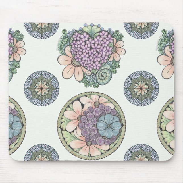Heart and flowers doodle art mouse mat. pad (Front)