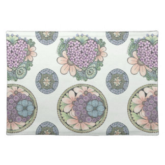 Heart and flowers doodle art placemat. cloth placemat