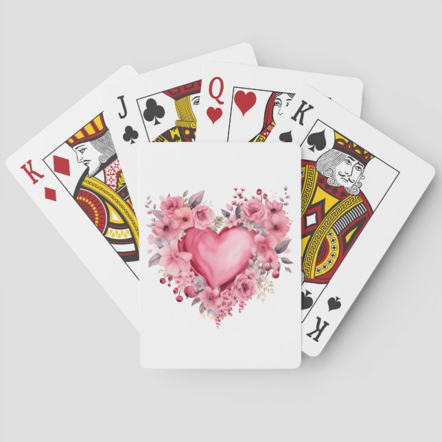 Heart and Flowers for Valentines Day Poker Cards (Back)